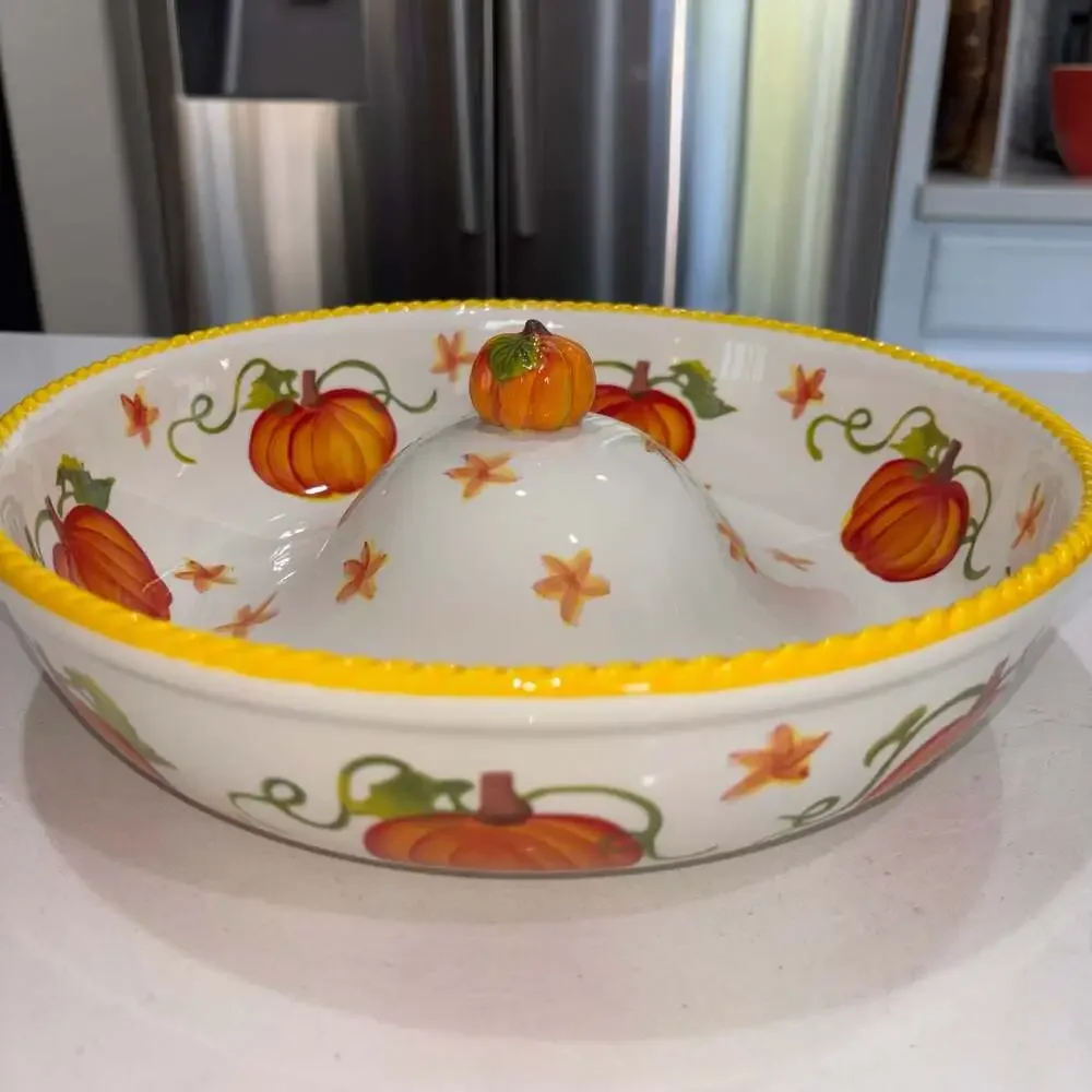 Temp-tations Old World Pumpkin Patch Serving Bowl with Raised Center Seasonal
